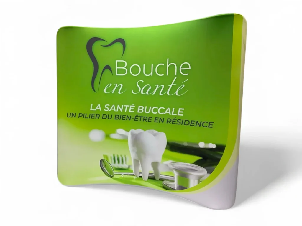 Kiosque, structure, tissu, nappe, roll-up